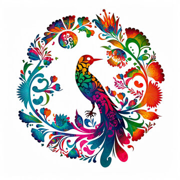 Modern design with flowers and bird silhouette for t-shirt printing design and various uses, on white background, generative ai