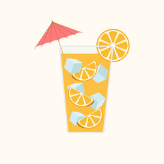 Cold orange cocktail with umbrella