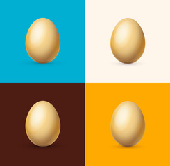 Realistic Detailed 3d Easter Golden Eggs Set on a Different Color Background Symbol of Holiday. Vector illustration