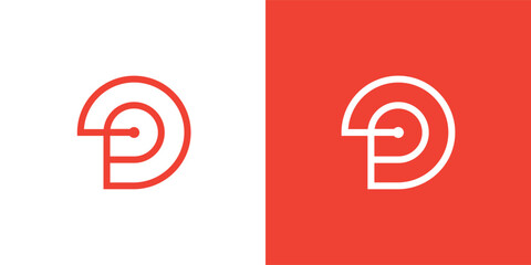 Minimal letter p tech Logo Design on red and white background