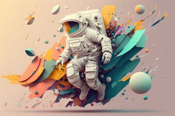 Generative AI pastel colour abstract shapes when combined together makes a astronaut