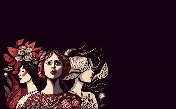 Fondo con mujeres en representaci&oacute;n por sus derechos derechos, lucha. D&iacute;a de la Mujer, 8 de marzo. Generado con tecnolog&iacute;a IA