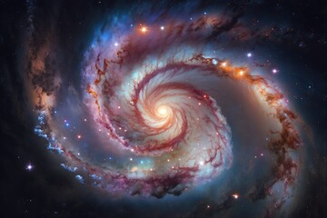 Obraz premium space background features a stunning view of a spiral galaxy with beautiful, vibrant colors. - generative ai