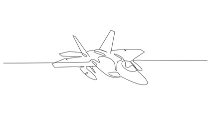 Continuous line art drawing Fighter aircraft for vector illustration, military transportation. combat vehicle concept.