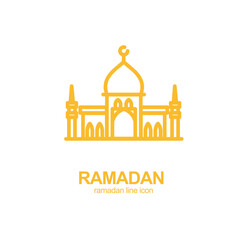 Ramadan Mosque Islamic Sign Golden Thin Line Icon Emblem Concept. Vector illustration of Islam Holiday