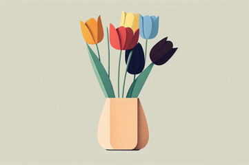Cartoon tulips in a vase illustration