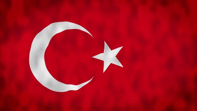 Close-up view of the Turkey flag waving in the wind. Turkey is a transcontinental country located mainly in Western Asia. Fabric textured background. Selective focus. Seamless loop in slow motion