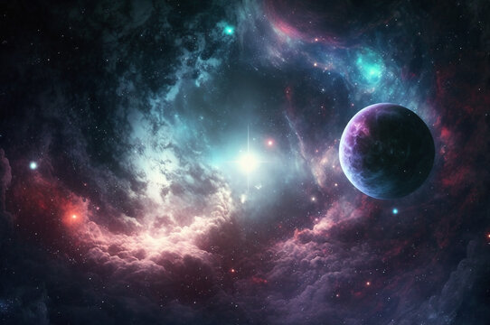 Galaxy space background with planet and stars © Kiss