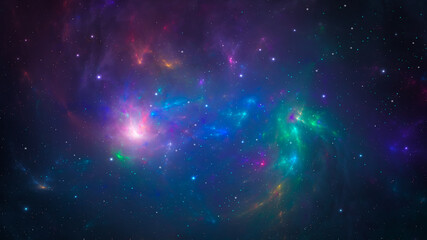 Space background. Colorful blue and violet nebula with star field. 3D rendering