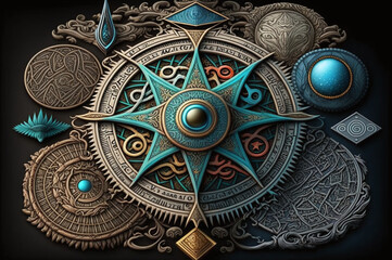 Fototapeta na wymiar Mystical metal symbols illustration