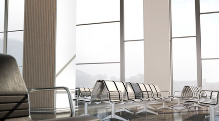 Airport or terminal lounge interior mockup, side view