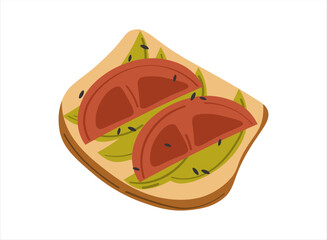 Avocado toast. Hand drawn vector illustration isolated on white. Healthy wholesome breakfast. 