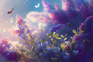 Naklejka na ściany i meble Natural blue floral spring background. Created with Generative AI Technology