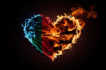 Afghanistan flag with heart shape, fire. Generative AI technology