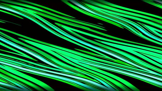 Black background with running abstraction. Motion. White and green stripes filling the empty space and drawing patterns.