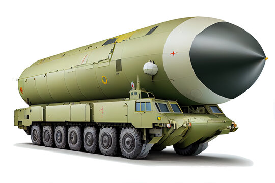 Intercontinental ballistic Missile launch, war, ICBM missile, transparent background. Generative AI technology