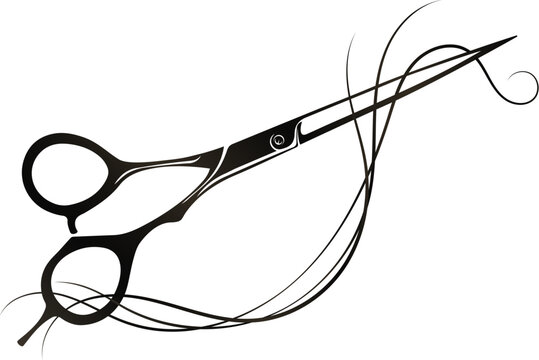 Stylists Scissors And Hair Curl. Design For Hair Stylist And Beauty Salon