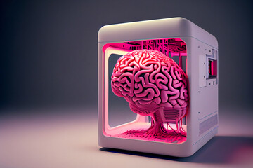 Human brain model printed on a 3D printer, showcasing the intricate details and complexity of the human brain, generative ai