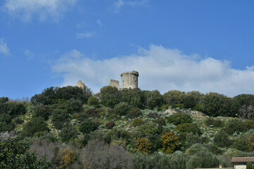 An ancient tower in the archaeological park of Velia, a Greco-Roman city in the Salerno province,...