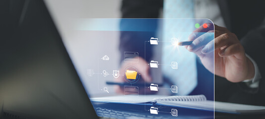 Cloud technology and Data storage concept, Concept of Exchange information and data with internet cloud technology.FTP(File Transfer Protocol) files receiver. File sharing isometric.rring documents.