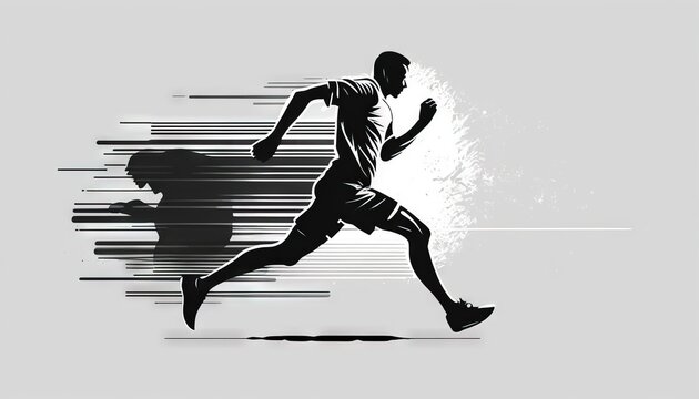  a silhouette of a man running in a race with a splash of paint on the side of the image and a man running behind him.  generative ai