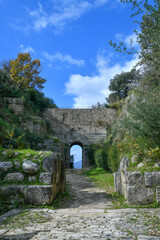 An entrance door in the ancient Greco-Roman city of Velia in the Salerno province, Campania state, Italy.