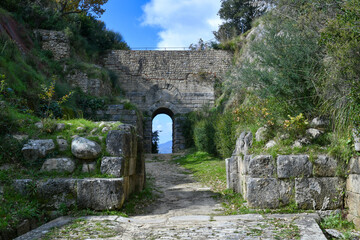 An entrance door in the ancient Greek-Roman city of Velia in Salerno Province, Campania State,...