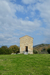 An old house in the landscape of the archaeological park of Velia in Salerno province, Campania...