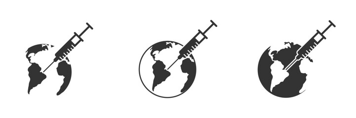 Earth with syringe icon. Vector illustration.