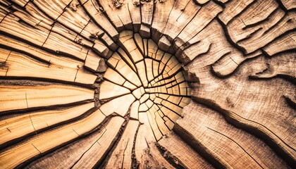  a close up view of a tree trunk with a circular cut in the middle of it's woodgrain, with the top section of the tree showing.  generative ai