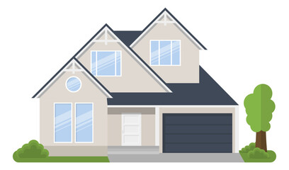 Exterior of the residential house, front view. Vector illustration.