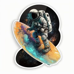 cosmic astronaut surfer sticker