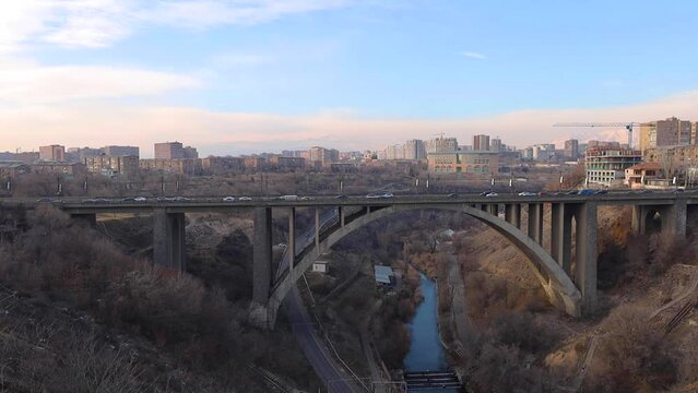 Kievyan bridge traffic on a sunny winter day