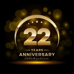 22th Anniversary Celebration. Anniversary logo design with golden ring concept. Logo Vector Template Illustration