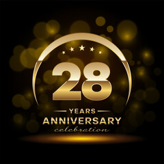 28th Anniversary Celebration. Anniversary logo design with golden ring concept. Logo Vector Template Illustration