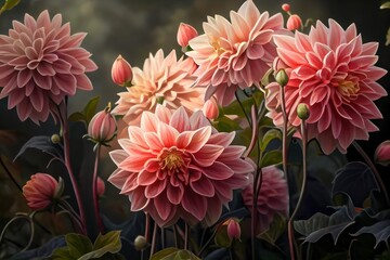Flower garden of dahlia background. Created with Generative AI Technology