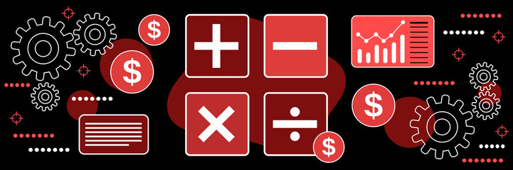 Fototapeta premium Financial calculation, business counting dark theme style vector concept illustration
