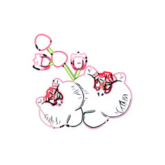 Color sketch of an orchid flower with transparent background