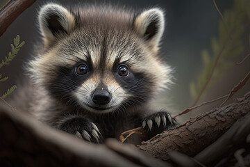 Cute raccoon Portrait - obrazy, fototapety, plakaty