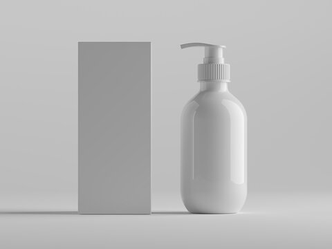 3D rendering of dispenser with box with blank labels. Packaging mockup.