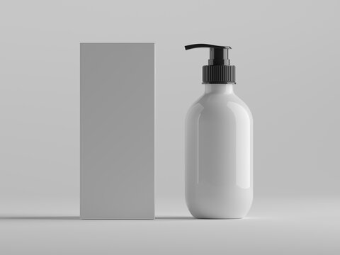 3D rendering of dispenser with box with blank labels. Packaging mockup.