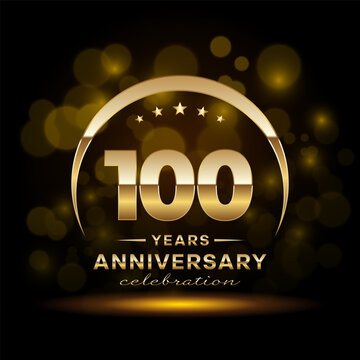 100th Anniversary Celebration. Anniversary logo design with golden ring concept. Logo Vector Template Illustration