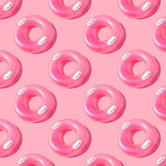 Pattern of bright pink inflatable rubber circles on a pale pink background