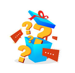 Gift concept illustration with questions and dialogue
