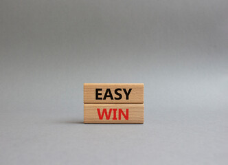 Easy win symbol. Wooden blocks with words Easy win. Beautiful grey background. Business and Easy win concept. Copy space.