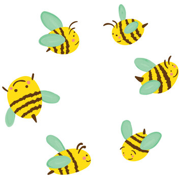 Ilustración sin fondo en PNG, de abejas o avispas volando, como dibujos animados y pintura digital.