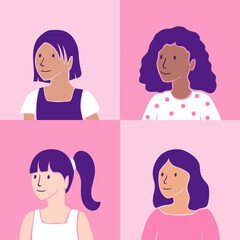 Set of girls. Character collection for Women's Day. Vector Illustration.