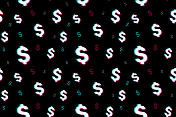 Dollar symbol in popular social network style. Make money with social media. Financial concept. Seamless pattern. Vector illustration