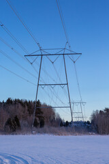 Electric power lines on a winter day.