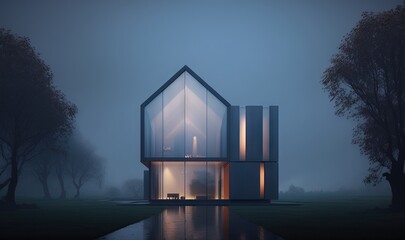  a house that is sitting in the middle of a field.  generative ai